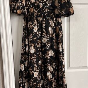 Kensie Black and Brown Floral Maxi Dress